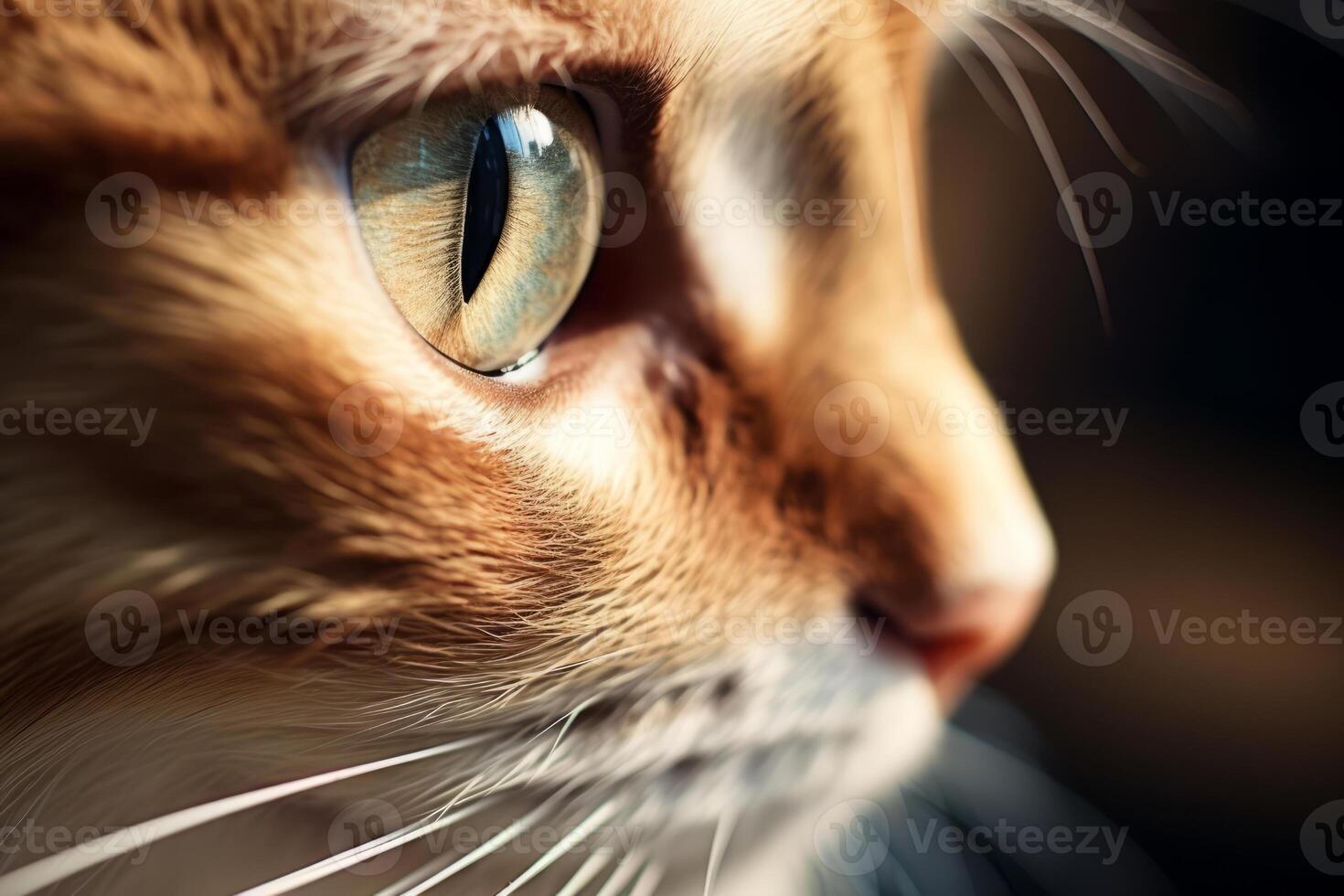 AI generated Cat's face with expressive eyes. Pets and lifestyle concept. Generative AI photo