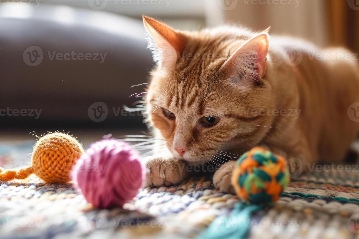 AI generated Cute cat plays with toys. Generative AI photo