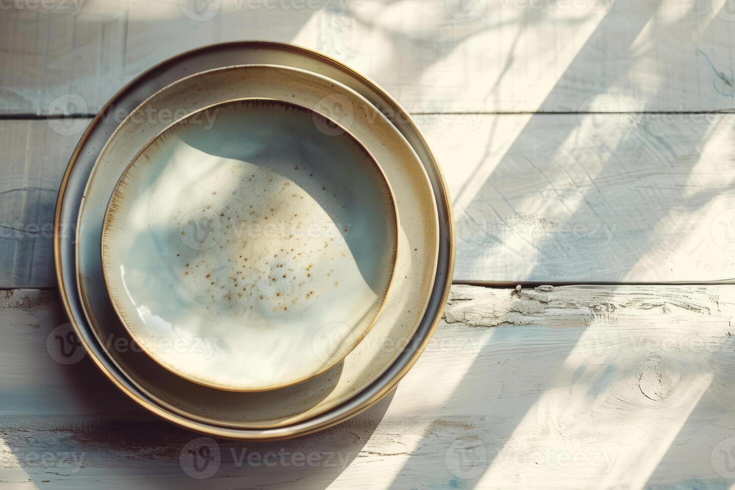 AI generated Vintage ceramic plates. Empty beautiful ceramic plates. Generative AI photo