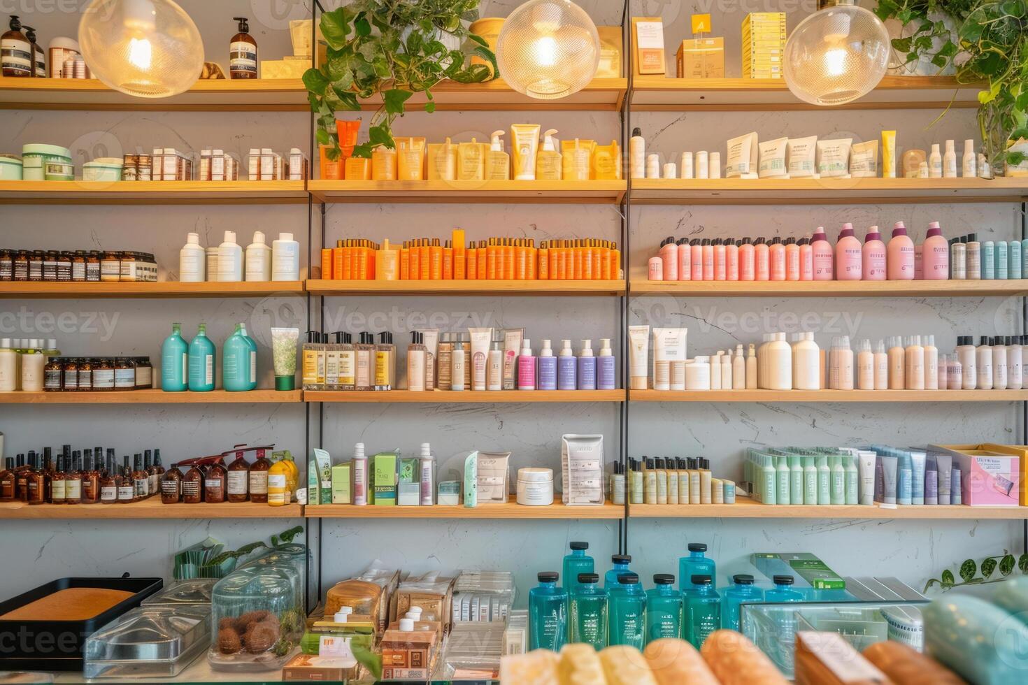 AI generated Shelves with items including soap and shampoo to sell. Generative AI photo