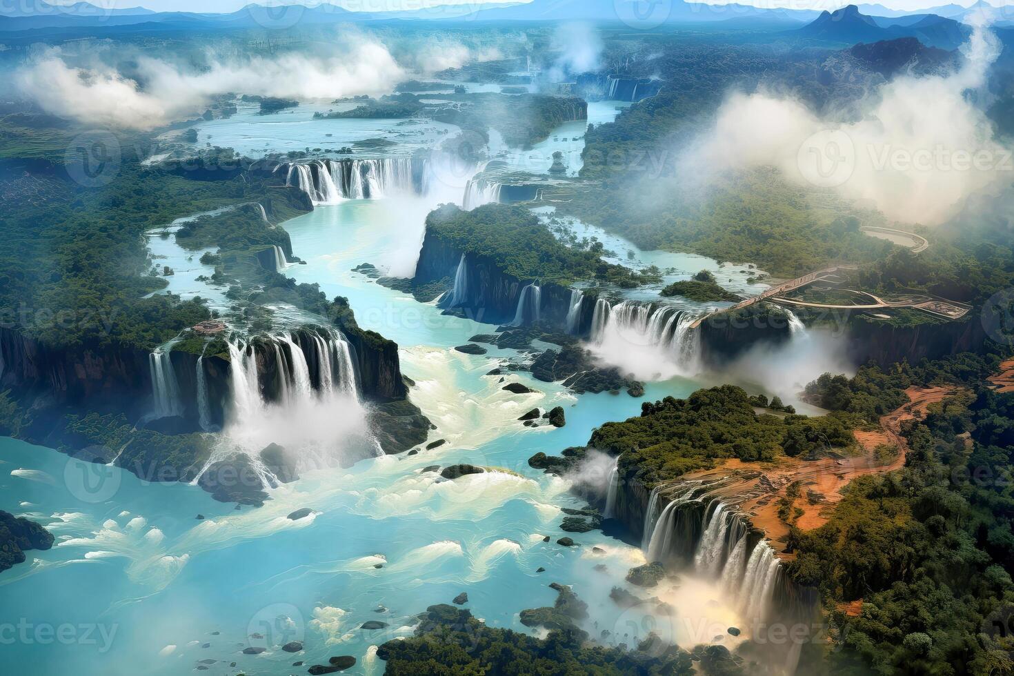 ai generado aéreo ver terminado el iguazú caídas, argentina, Brasil, ai generado foto