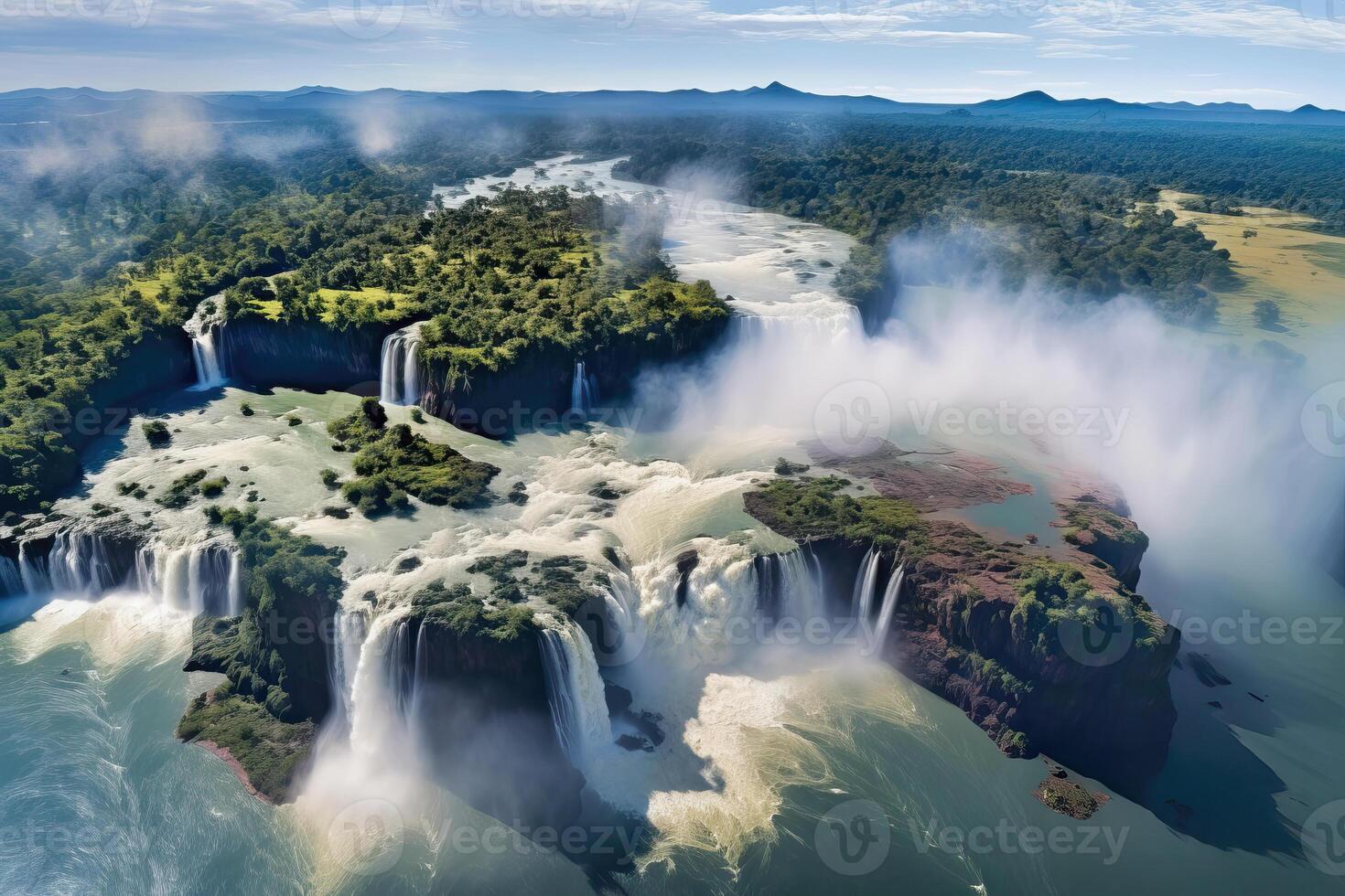 AI generated Aerial view over the Iguazu Falls, Argentina, Brazil, AI Generated photo