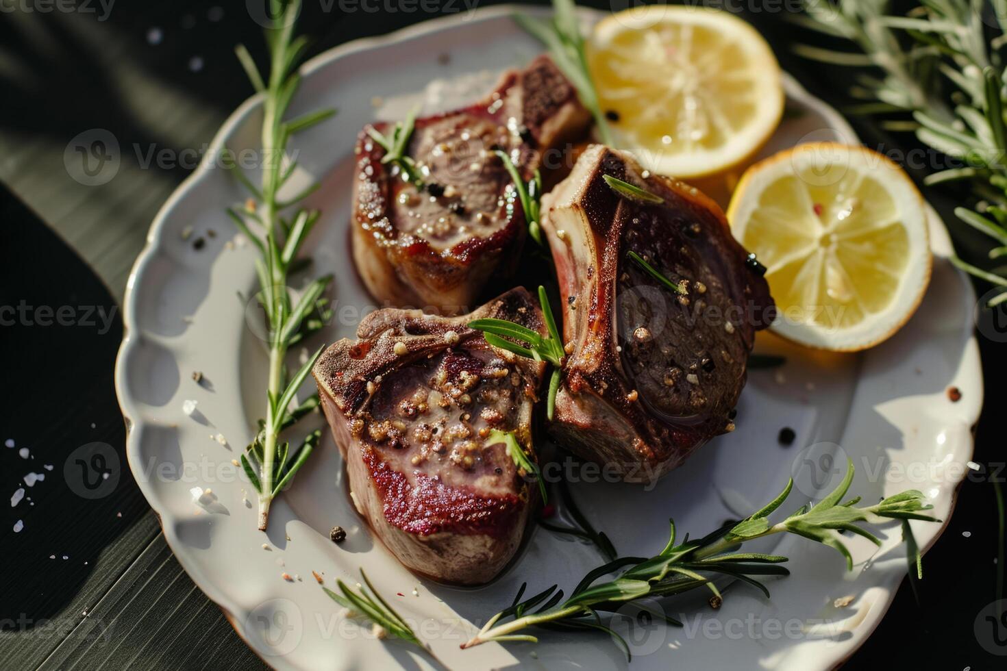 AI generated Lamb chops with rosemary and garlic. Generative AI photo