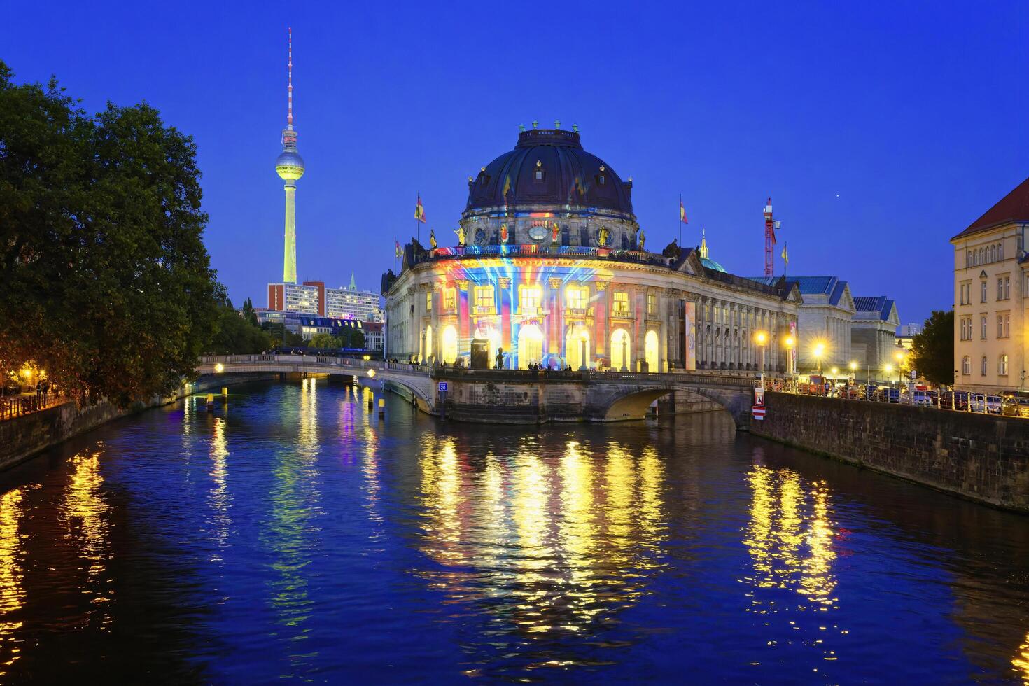 Berlin, Germany, 2021 - Bode Museum during the Festival of Lights, Museum Island, Berlin Mitte district, Berlin, Germany photo