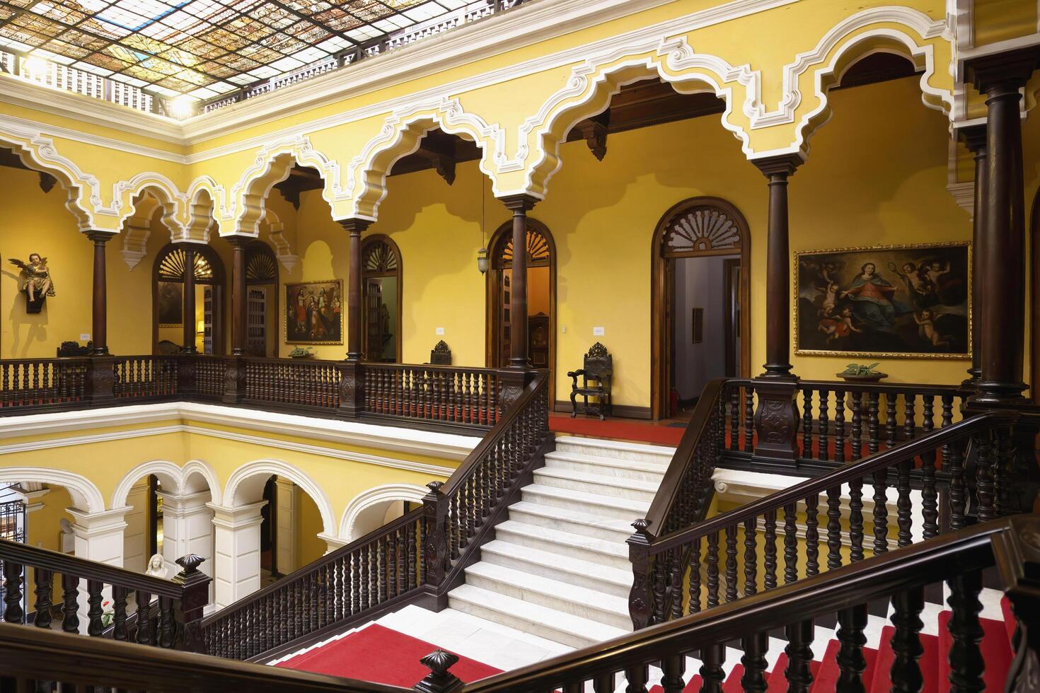 Lima, Peru, 2022 - Archbishop's Palace, Sumptuous stairway and main entrance hall, Lima, Peru photo