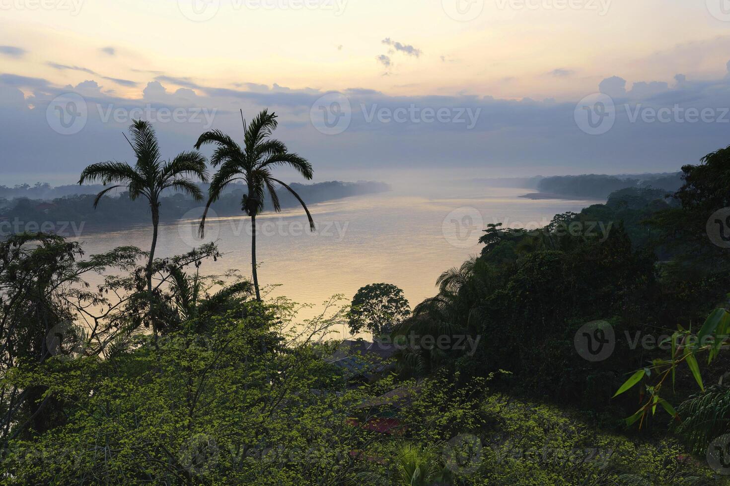 Beautiful view over Madre de Dios River at sunset, Puerto Maldonado, Peru photo