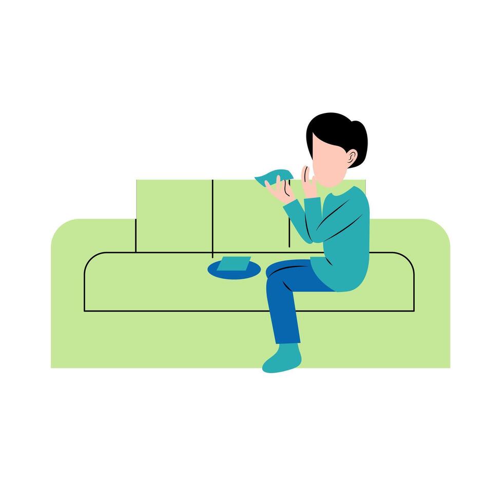 Man Eating Snack On Sofa vector