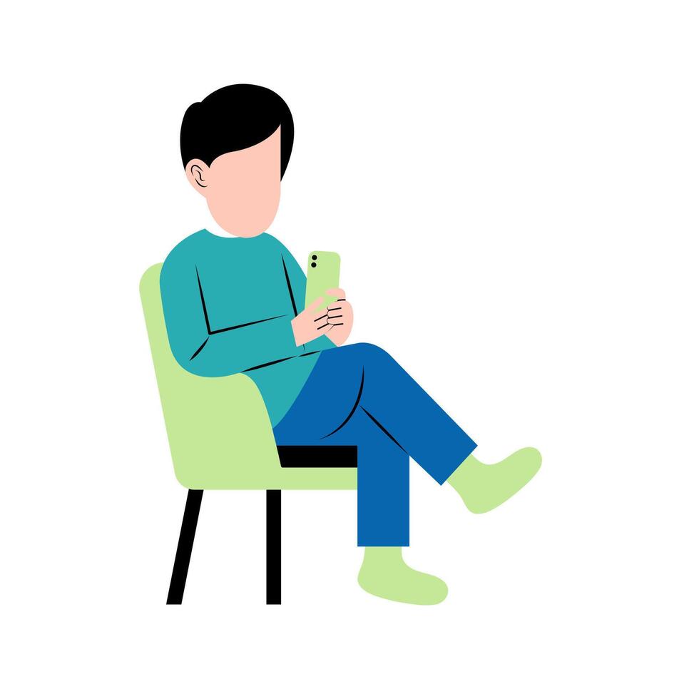 Man Playing Smartphone On Chair vector