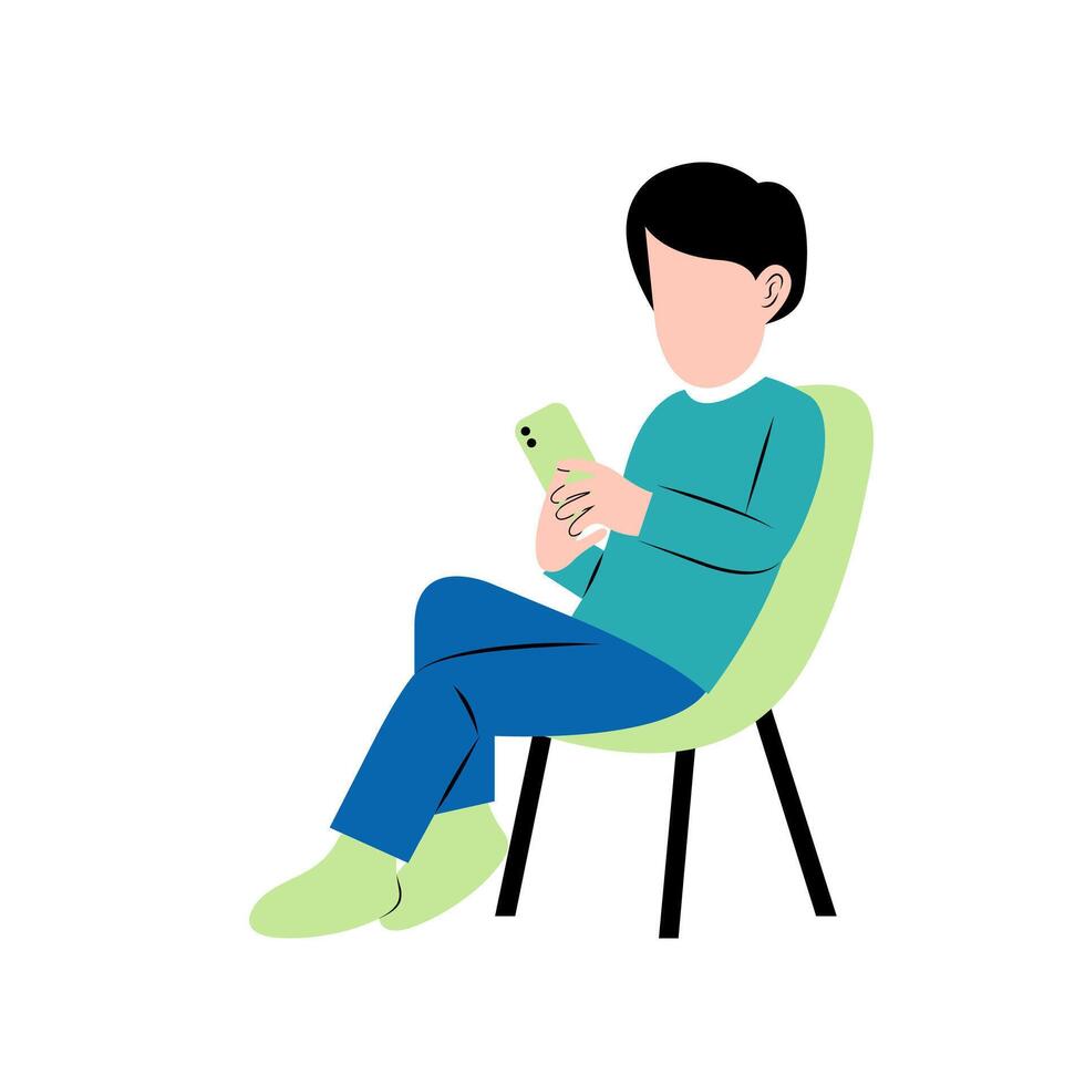 Man Playing Smartphone On Chair vector