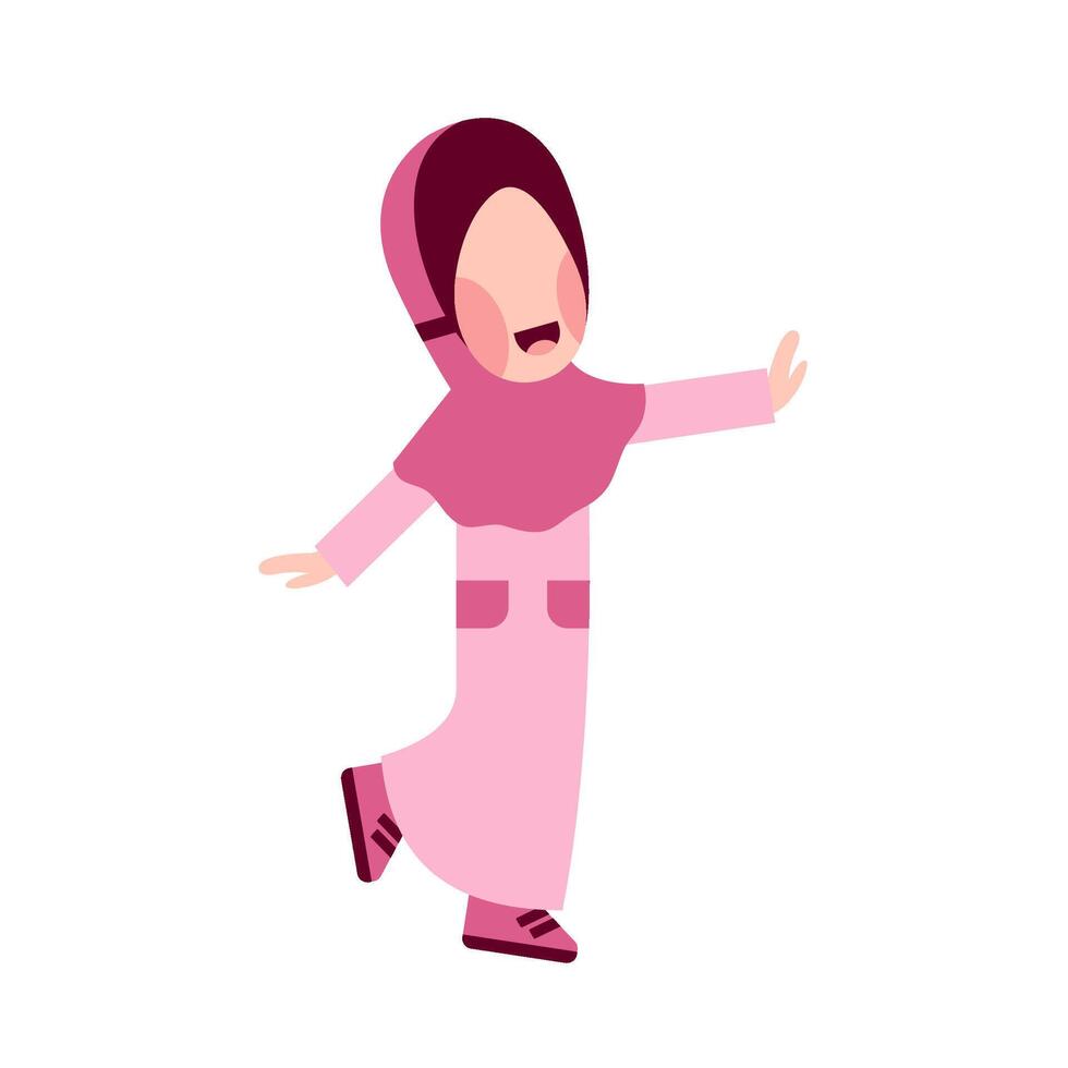 Character Of Happy Hijab Kid vector