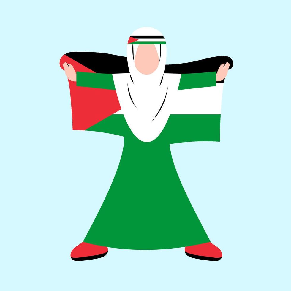 Hijab Woman Holding Palestine Flag vector