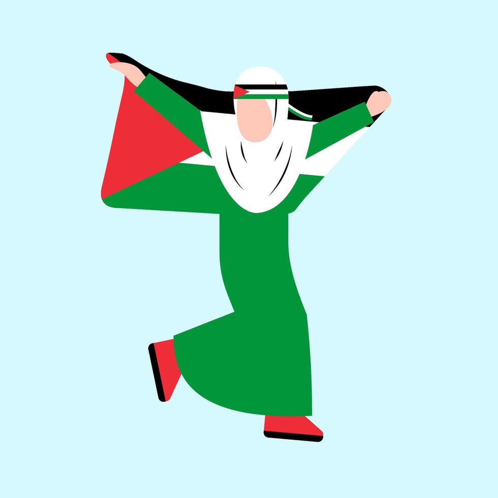 Hijab Woman Holding Palestine Flag vector