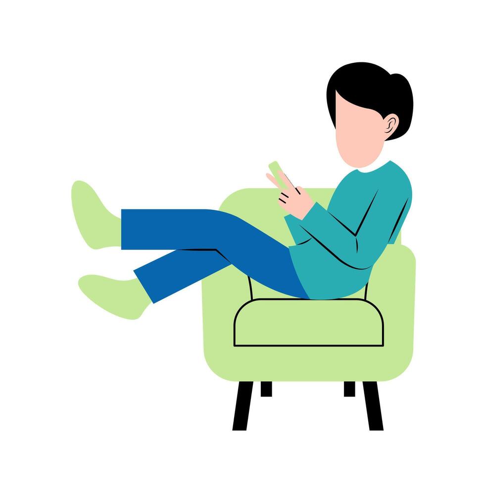 Man Playing Smartphone On Sofa vector