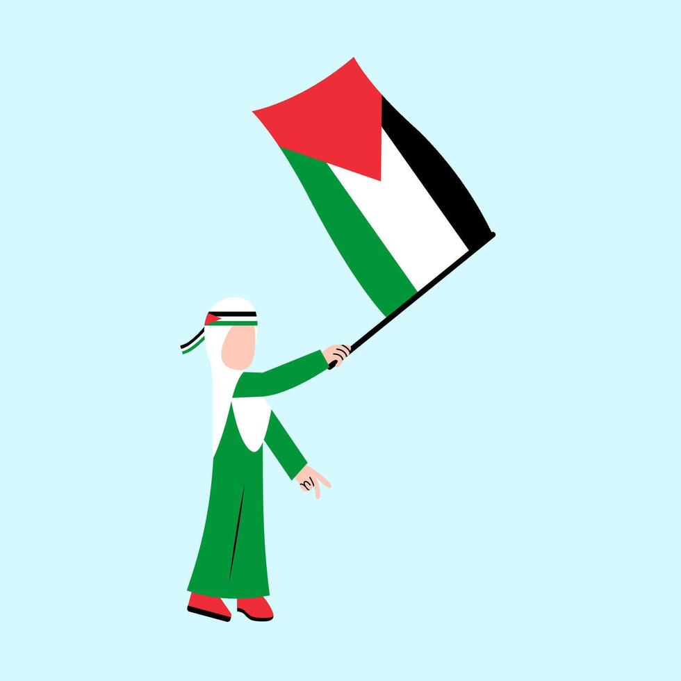 Hijab Woman Holding Palestine Flag vector