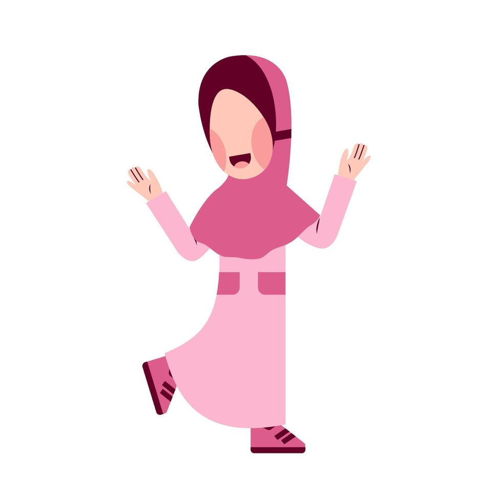 Character Of Happy Hijab Kid vector