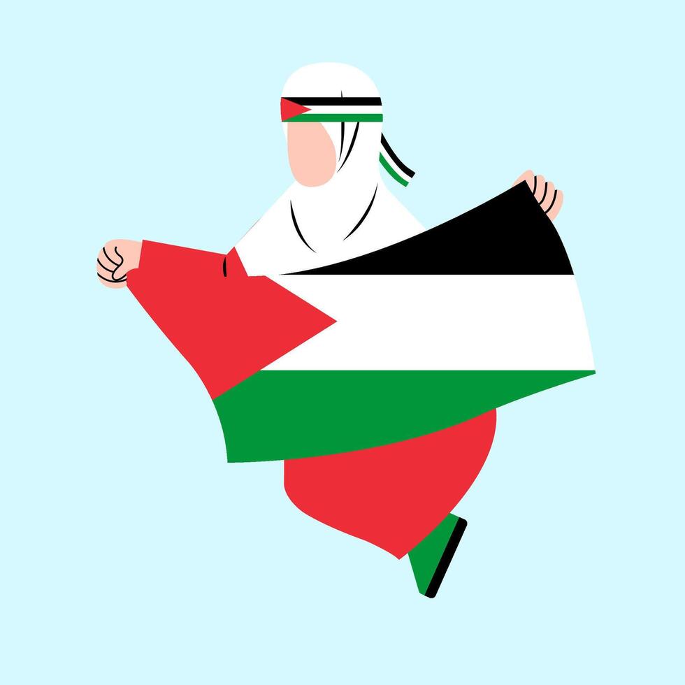 Hijab Woman Holding Palestine Flag vector