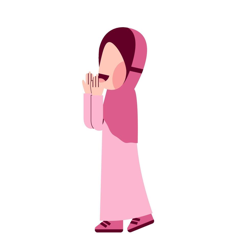 Character Of Happy Hijab Kid vector