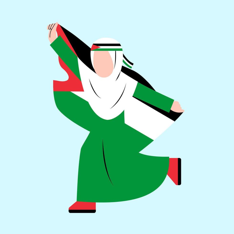 Hijab Woman Holding Palestine Flag vector