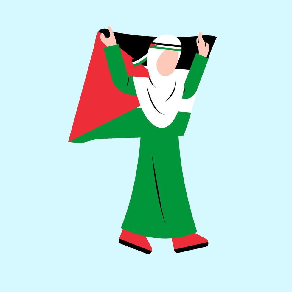 Hijab Woman Holding Palestine Flag vector