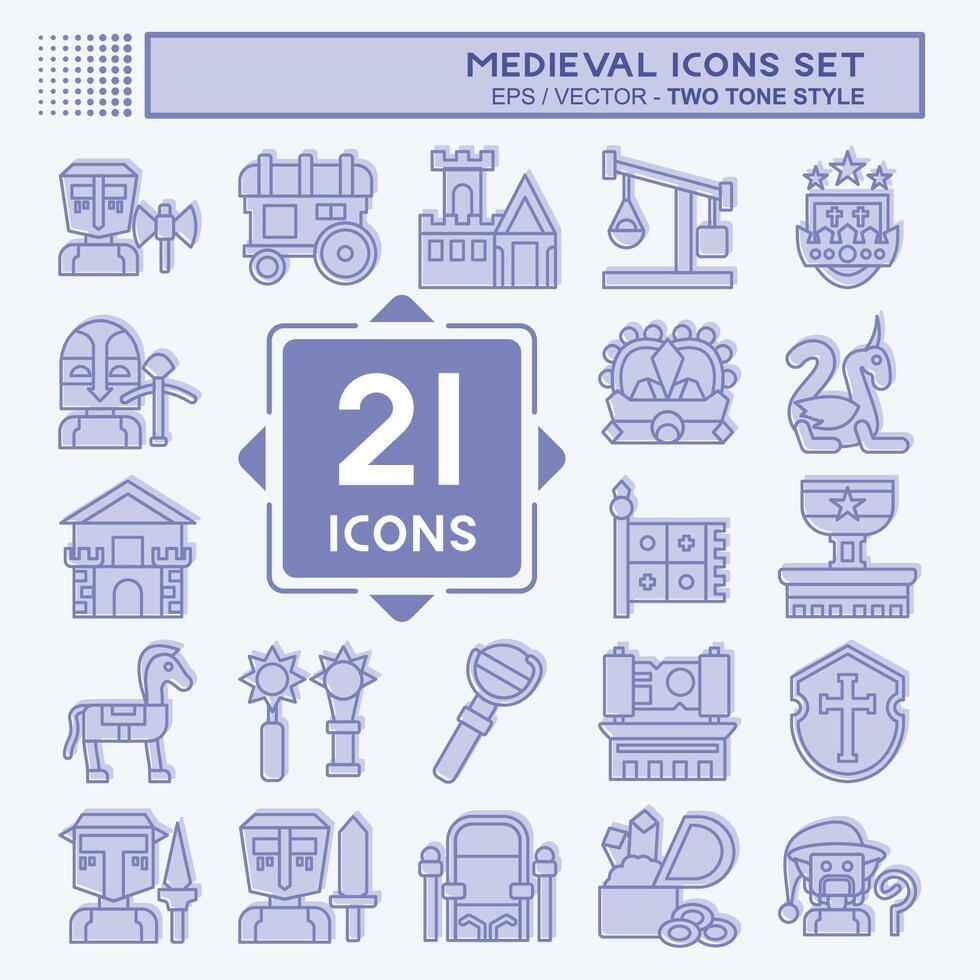 Icon Set Medieval. related to War Era symbol. two tone style. simple design editable. simple illustration vector