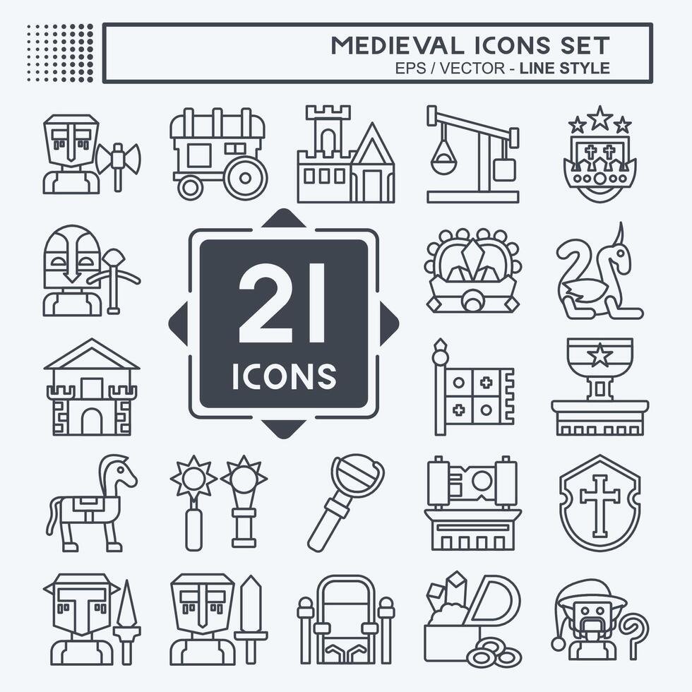 icono conjunto medieval. relacionado a guerra era símbolo. línea estilo. sencillo diseño editable. sencillo ilustración vector