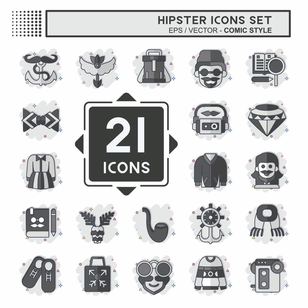 Icon Set Hipster. related to Holiday symbol. comic style. simple design editable. simple illustration vector