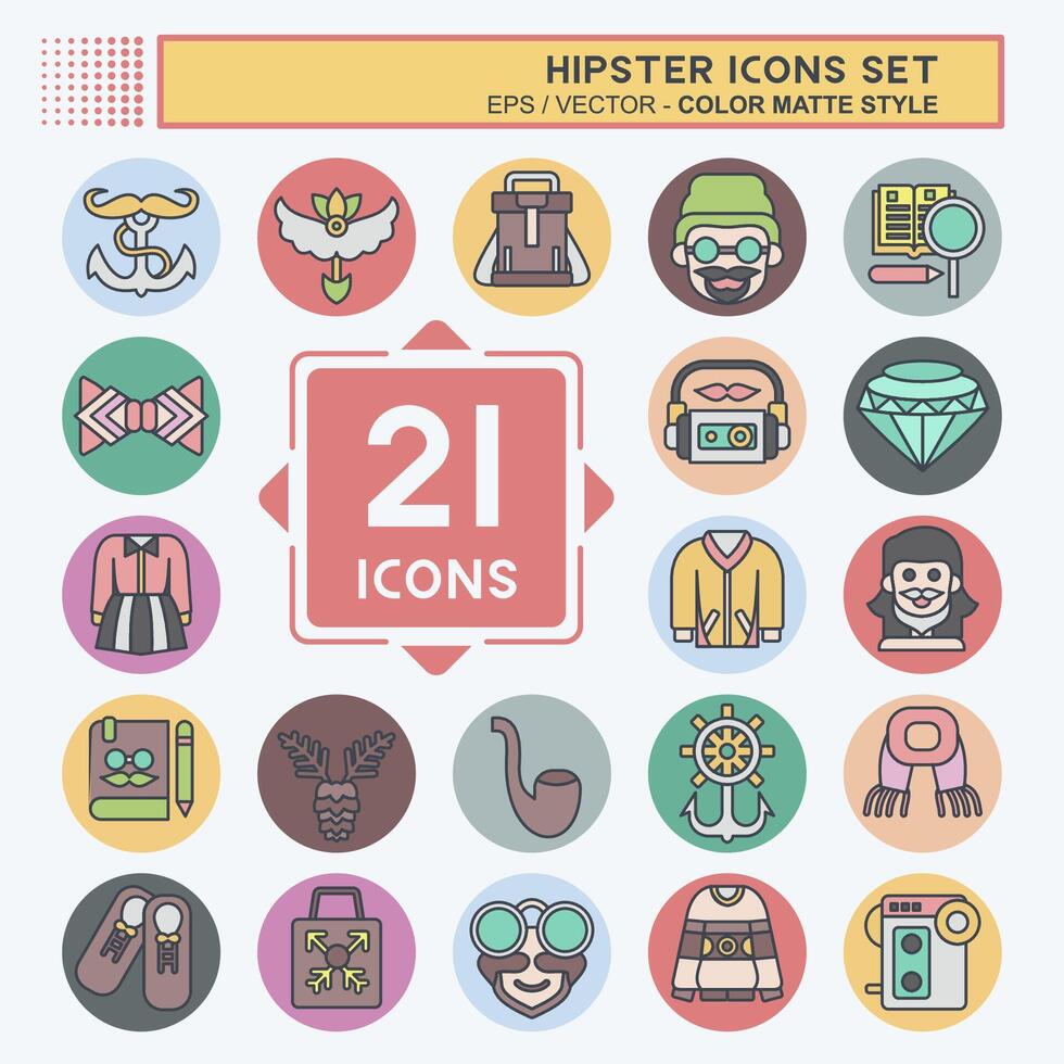 Icon Set Hipster. related to Holiday symbol. color mate style. simple design editable. simple illustration vector