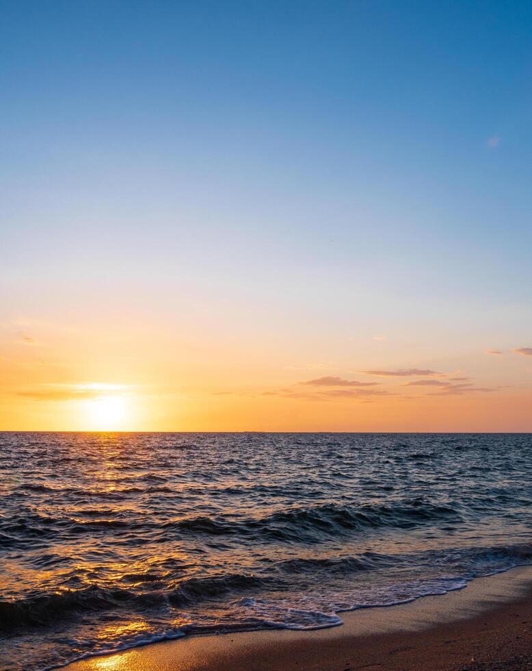 Landscape horizon viewpoint vertical summer sea beach nobody wind wave cool holiday calm coastal sunset sky light orange golden evening day time look calm nature tropical beautiful ocean water travel photo