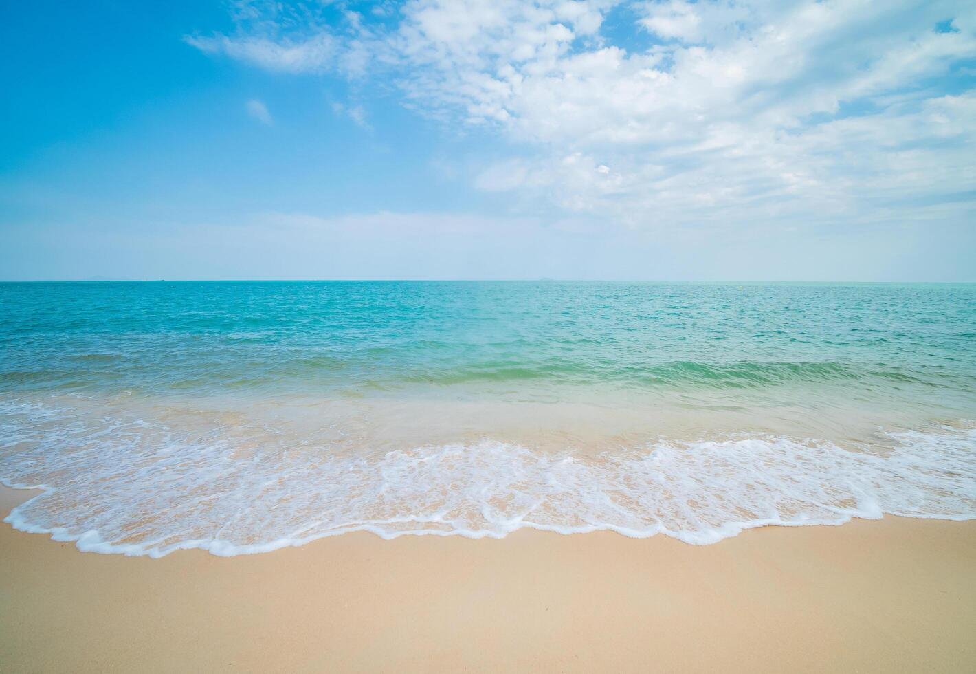 Beautiful horizon Landscape summer panorama front view point tropical sea beach white sand clean and blue sky background calm Nature ocean Beautiful  wave water travel at Sai Kaew Beach thailand photo