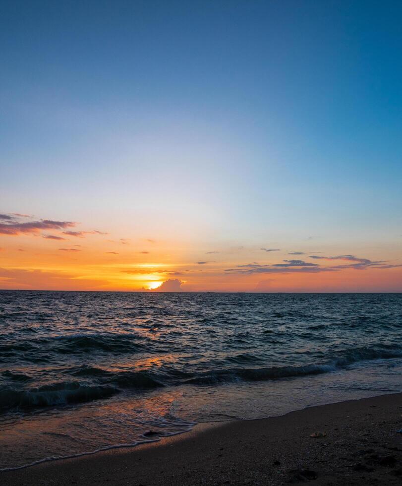 Landscape horizon viewpoint vertical summer sea beach nobody wind wave cool holiday calm coastal sunset sky light orange golden evening day time look calm nature tropical beautiful ocean water travel photo