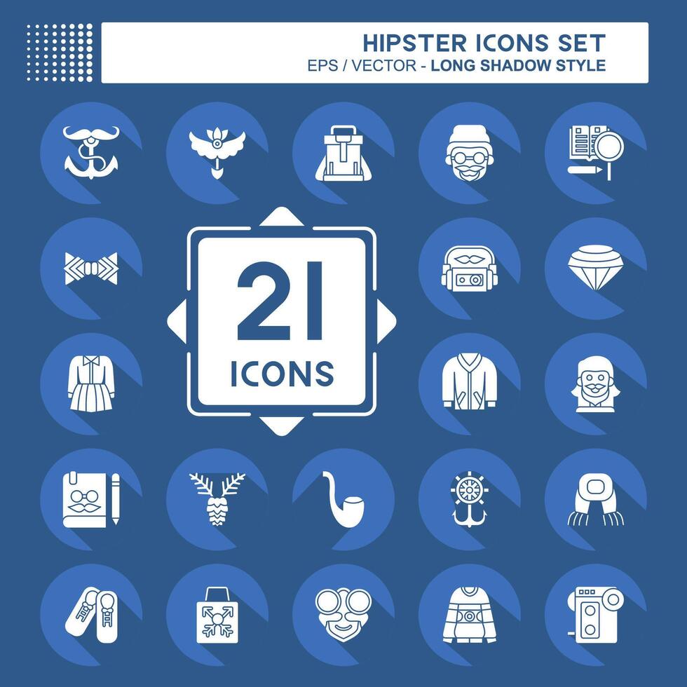 Icon Set Hipster. related to Holiday symbol. long shadow style. simple design editable. simple illustration vector