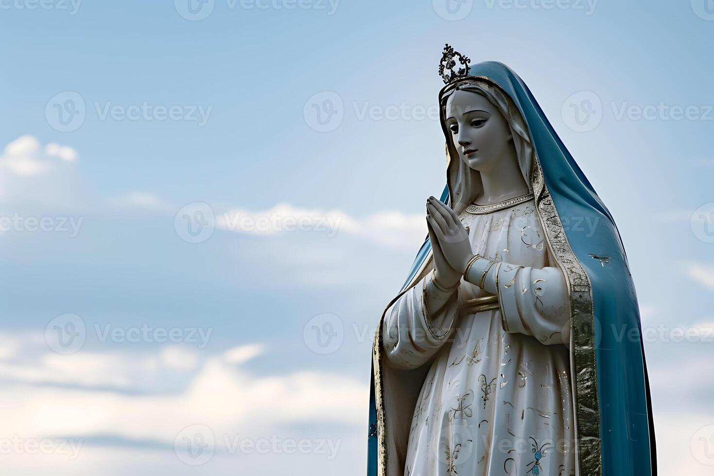 AI generated Our lady of grace, blessed Virgin Mary against background of sky with clouds photo