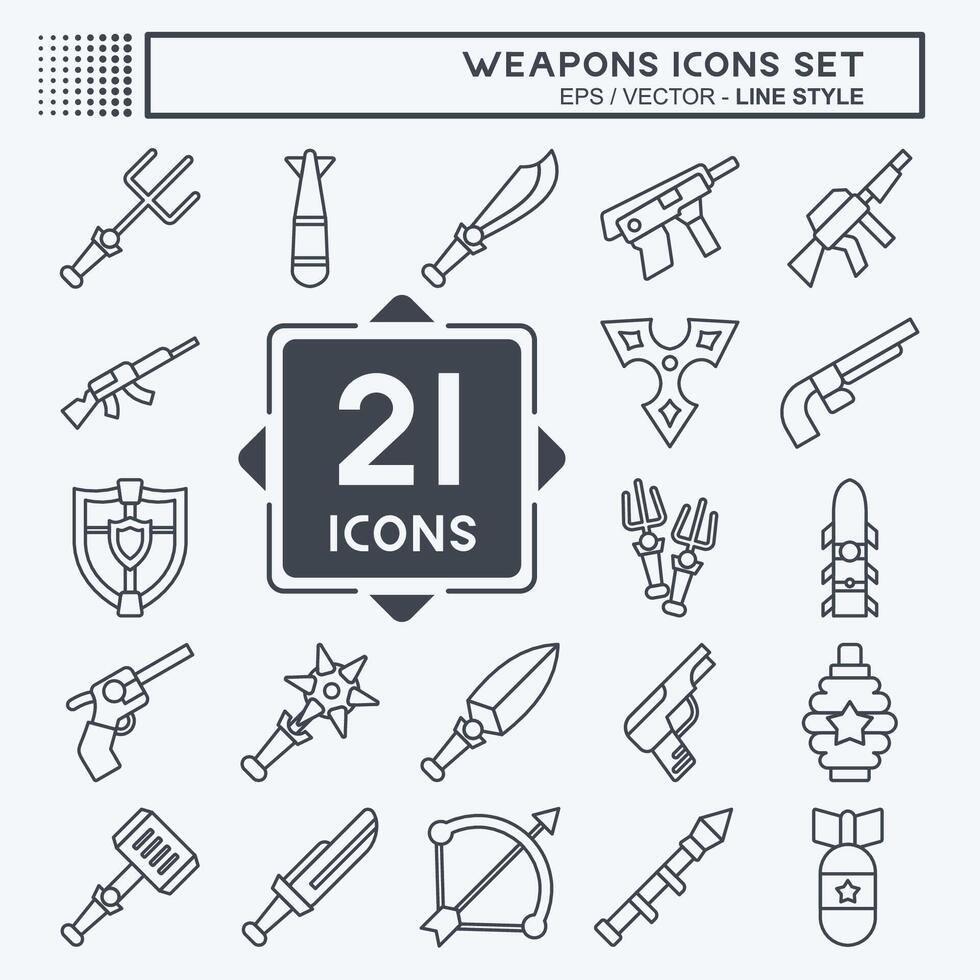 icono conjunto armas relacionado herramientas de guerra símbolo. línea estilo. sencillo diseño editable. sencillo ilustración vector