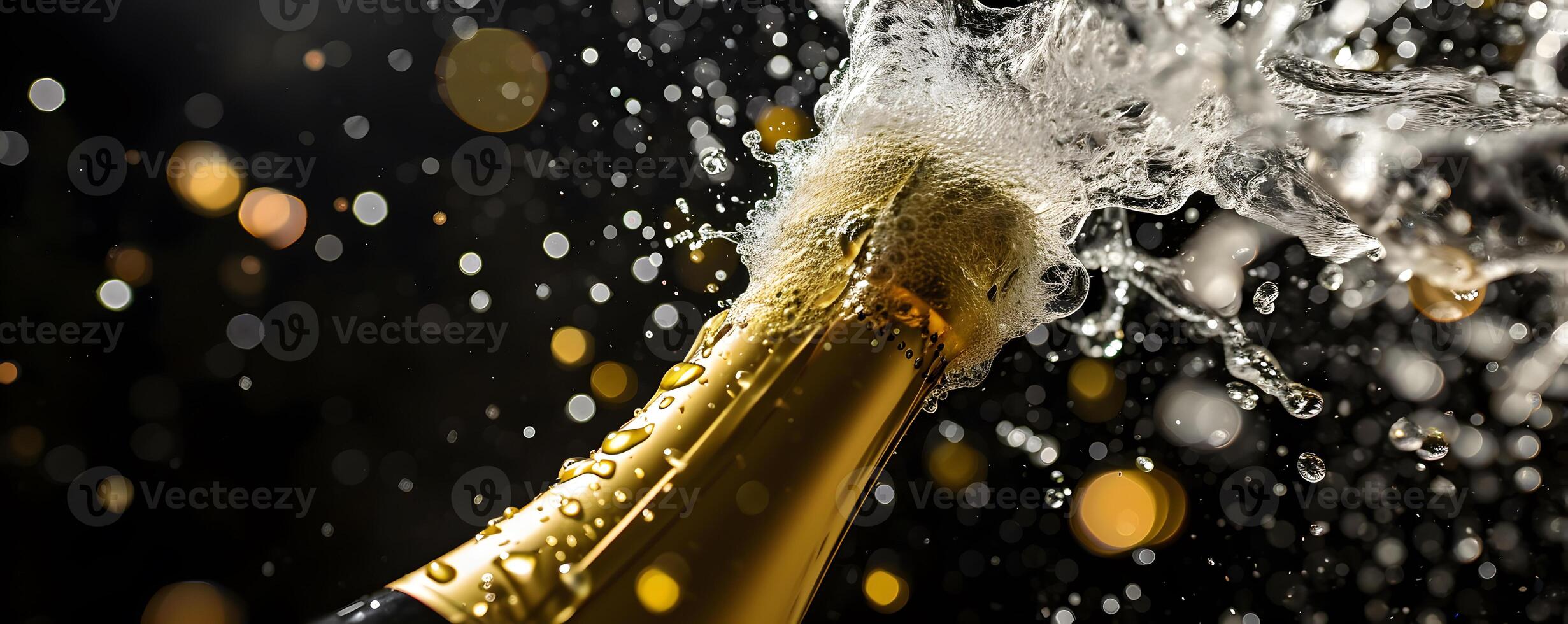 AI generated Celebration theme with splashing champagne. Christmas, New Year or Valentines day background. photo