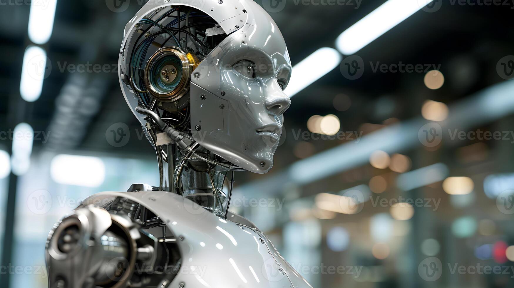 AI generated Futuristic robot with artificial intelligence. photo