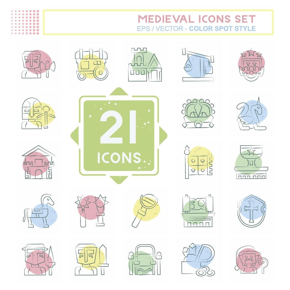 Icon Set Medieval. related to War Era symbol. Color Spot Style. simple design editable. simple illustration vector