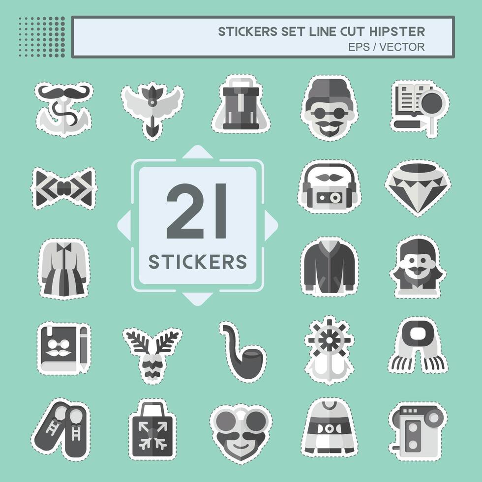 Sticker line cut Set Hipster. related to Holiday symbol. simple design editable. simple illustration vector