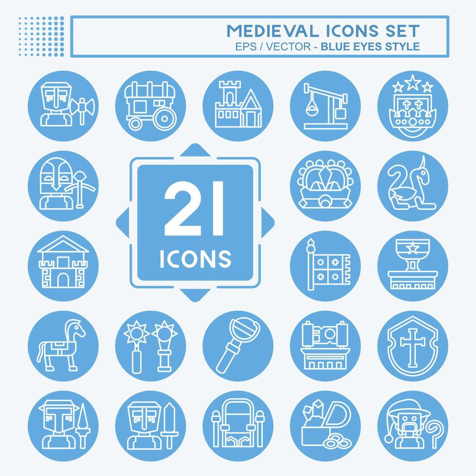 Icon Set Medieval. related to War Era symbol. blue eyes style. simple design editable. simple illustration vector