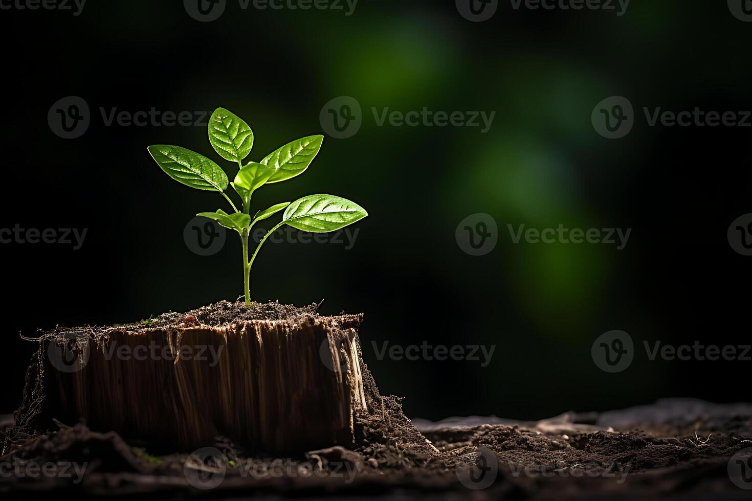 Ilustración 3d concepto de energía renovable el día de la tierra o la protección del medio ambiente protegen los bosques que crecen en el suelo y ayudan a salvar el planeta. foto