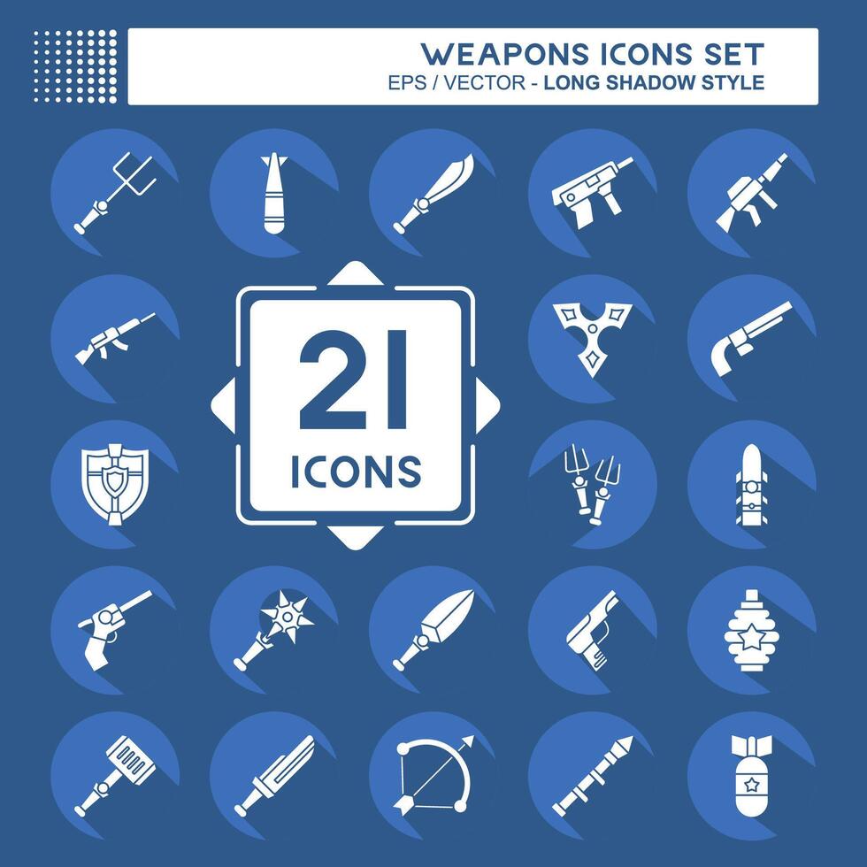 Icon Set Weapons. related toTools of War symbol. long shadow style. simple design editable. simple illustration vector