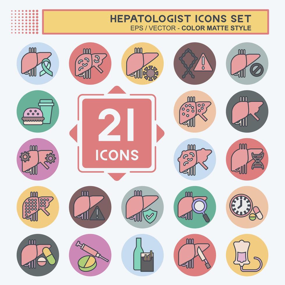 icono conjunto hepatólogo. relacionado a salud símbolo. color compañero estilo. sencillo diseño editable. sencillo ilustración vector