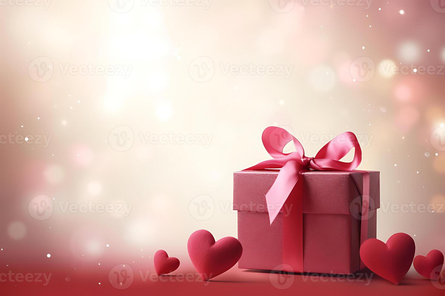 celebration valentine day with gift box with velvet ribbon and paper decoration on beautiful background photo