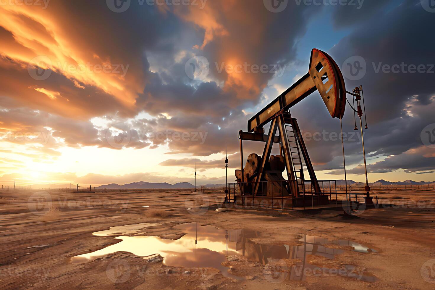 Petroleum drilling rig, offshore drilling rig during sunset photo
