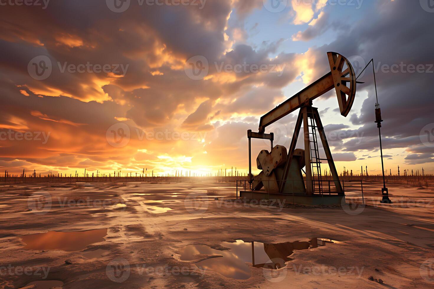 Petroleum drilling rig, offshore drilling rig during sunset photo