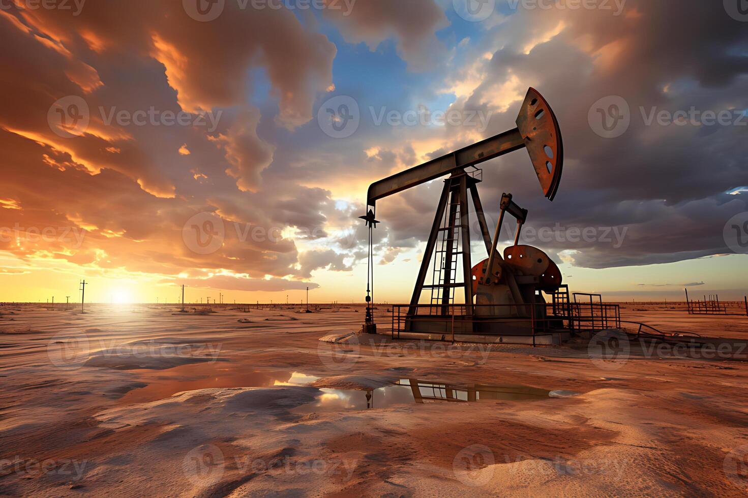 Petroleum drilling rig, offshore drilling rig during sunset photo