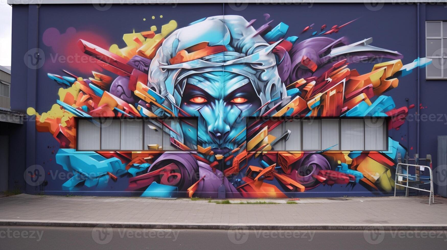 Urban graffiti art on the side of a building. Ai generated photo
