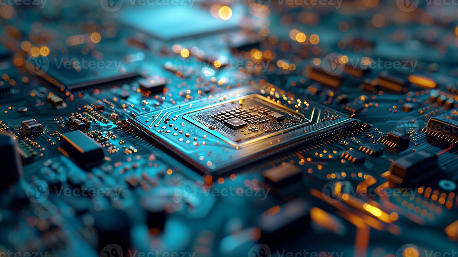 AI generated Close up of electronic circuit board. Technology background. Selective focus. photo