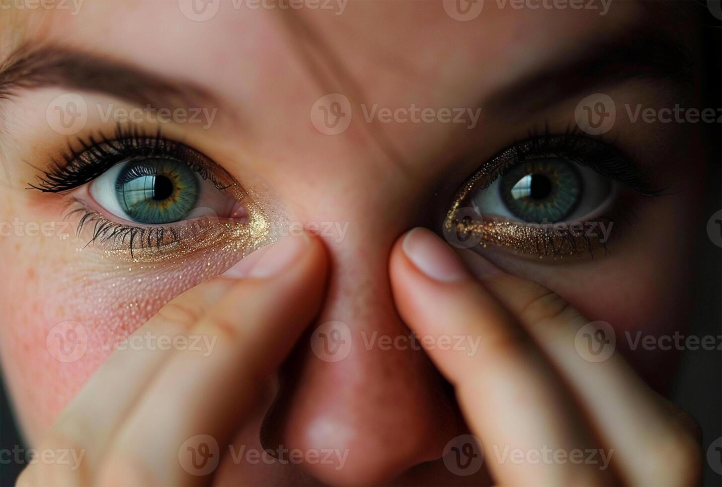 AI generated Close-up portrait of a beautiful girl with freckles on her face photo