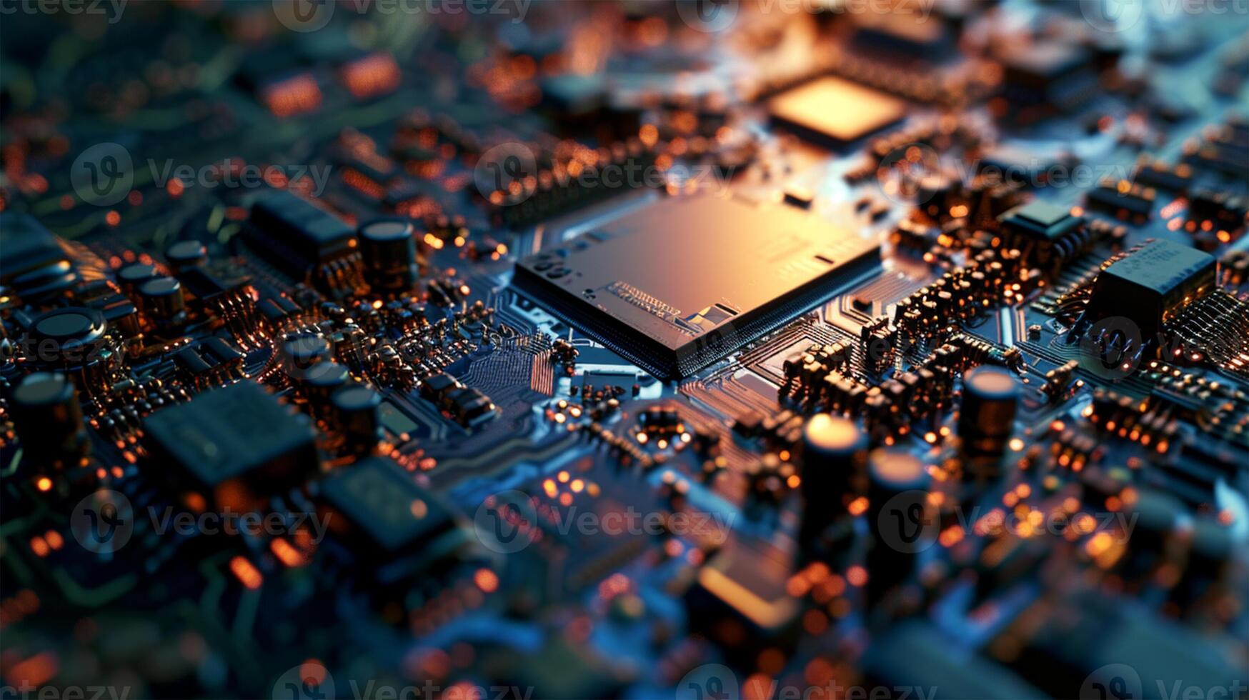 AI generated Close up of electronic circuit board. Technology background. Selective focus. photo