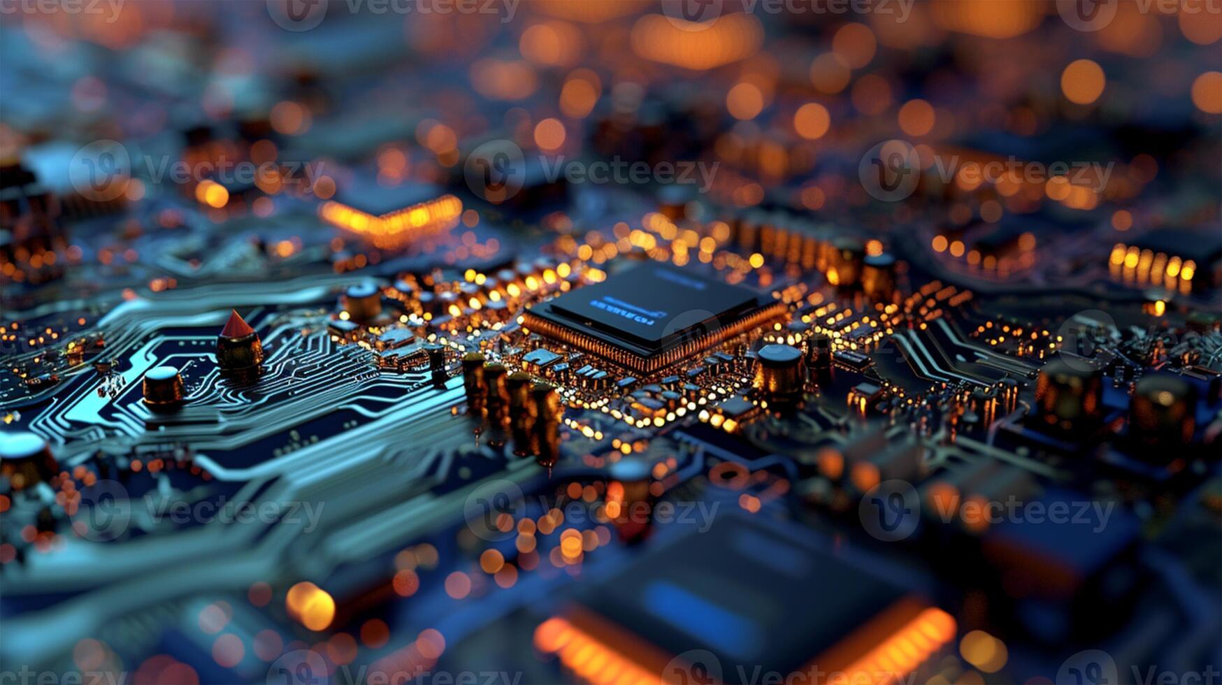 AI generated Close up of electronic circuit board. Technology background. Selective focus. photo